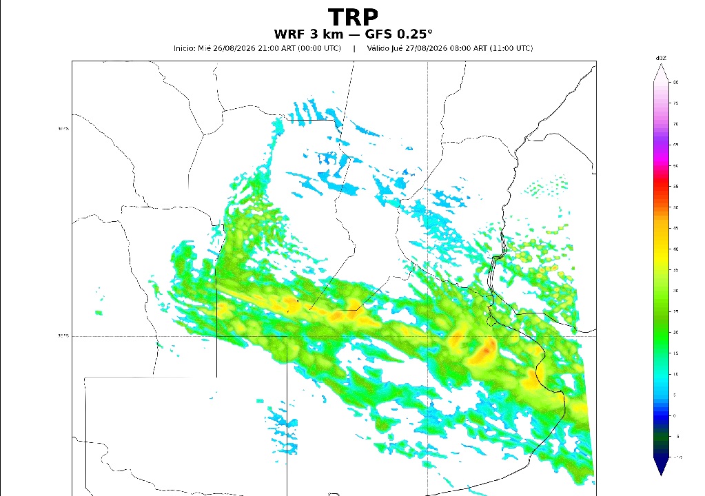 Pantalla del modelo WRF 3 km en reflectividad